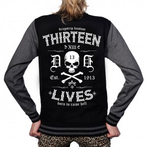 Dragstrip Clothing Womens Retro Baseball Jacket  Thirteen Lives Print